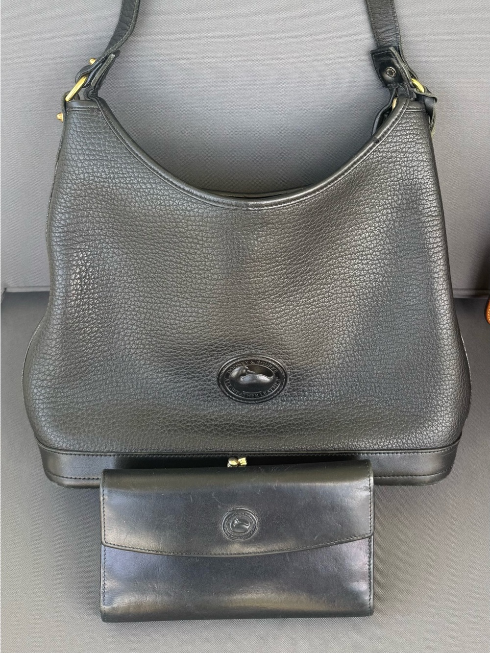 Dooney & Bourke Black Pebbled Leather Shoulder Bag with Matching Wallet Set